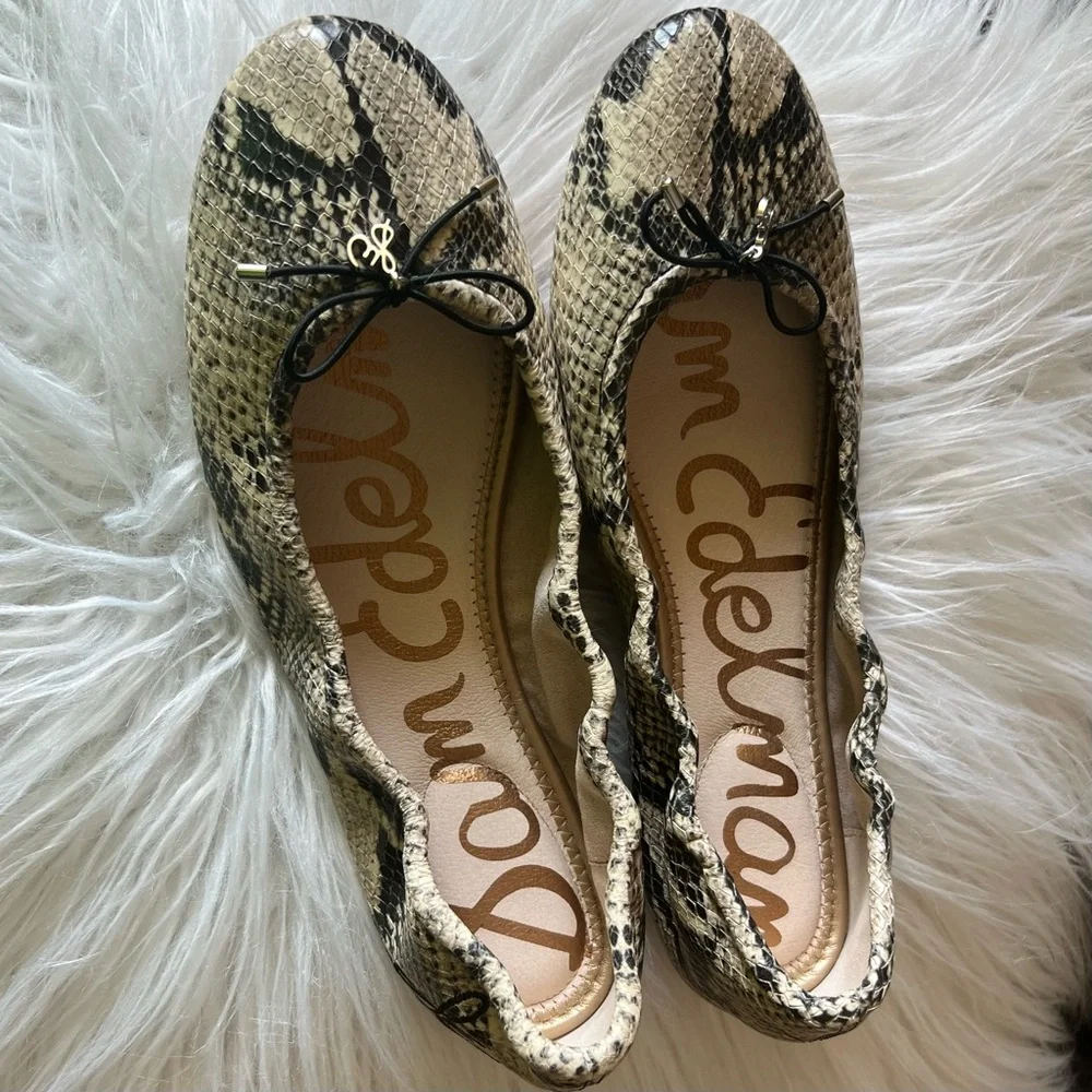 Sam Edelman Snake Print Ballet Flats in Black and Cream